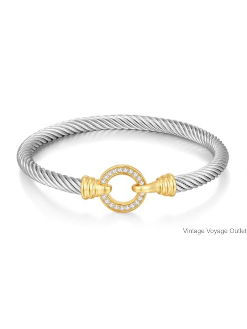 Twisted Cable Wire Cuff Bracelet Gold White-Gold Plated Two Tone Bangle